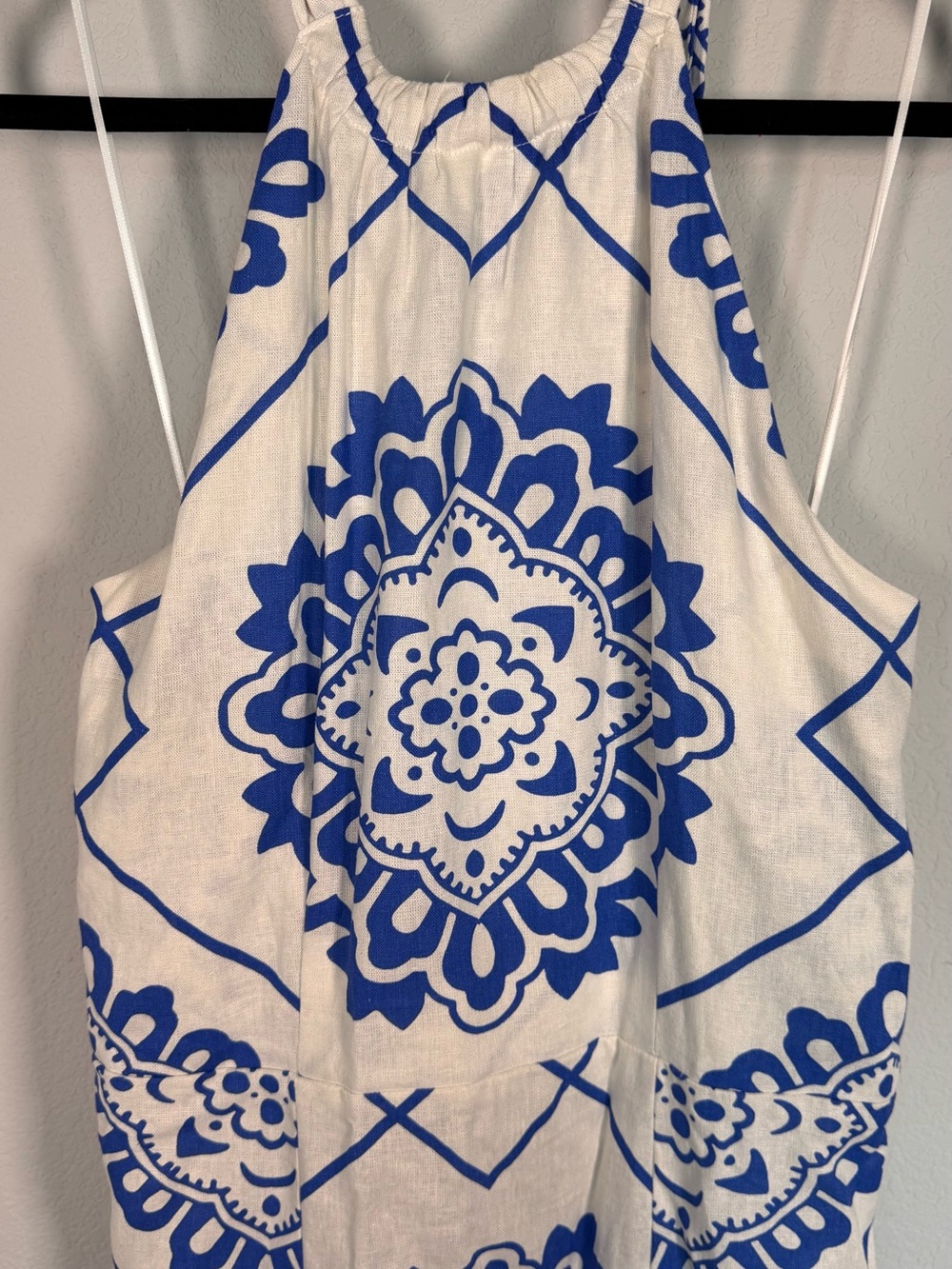 NWT 1.State Blue White Medallion Linen Blend Print Halter Maxi Dress Size XL - Picture 3 of 10